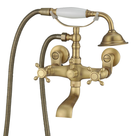 3-Handle Claw Foot Freestanding Tub Faucet with Telephone Hand Shower in Antique