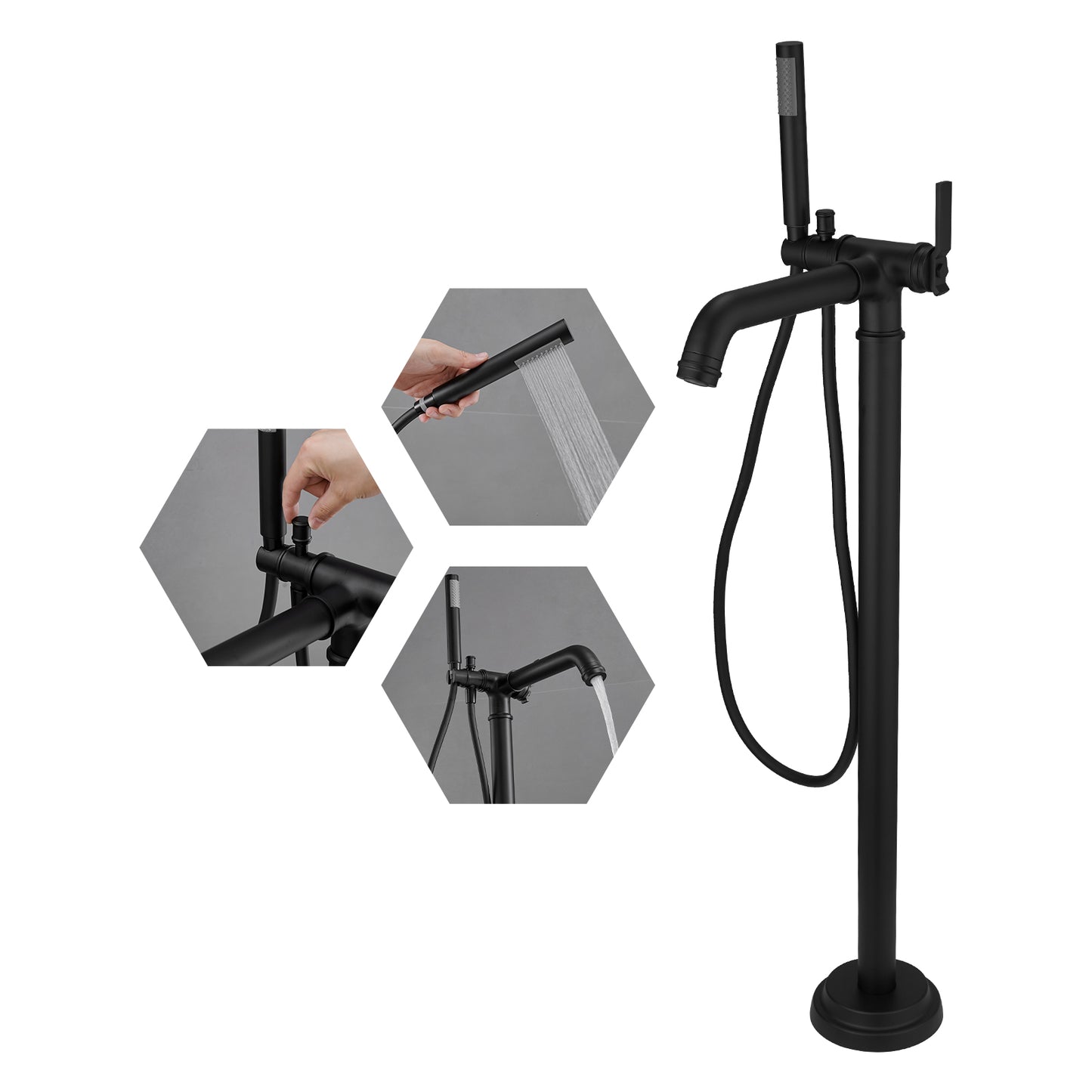 Single-Handle Freestanding Tub Faucet with Hand Shower in Matte Black