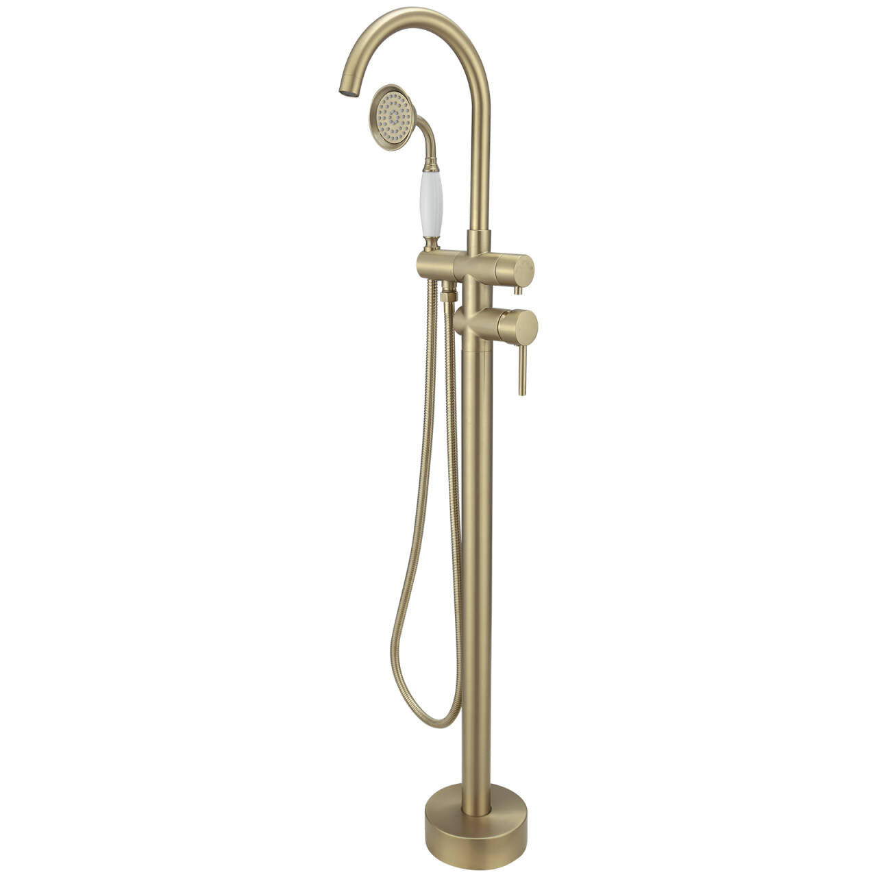 Single-Handle Freestanding Tub Faucet with Hand Shower in Gold