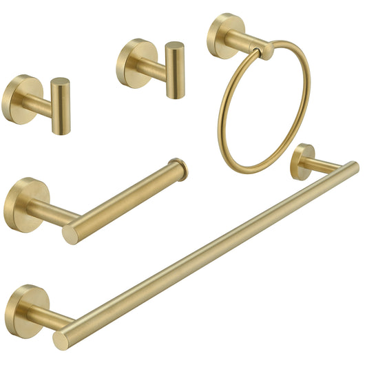 Bathroom Hardware 5-Piece Bath Hardware Set with Towel Bar, Towel Ring, Robe Hook, Toilet Paper Holder in Brushed Gold