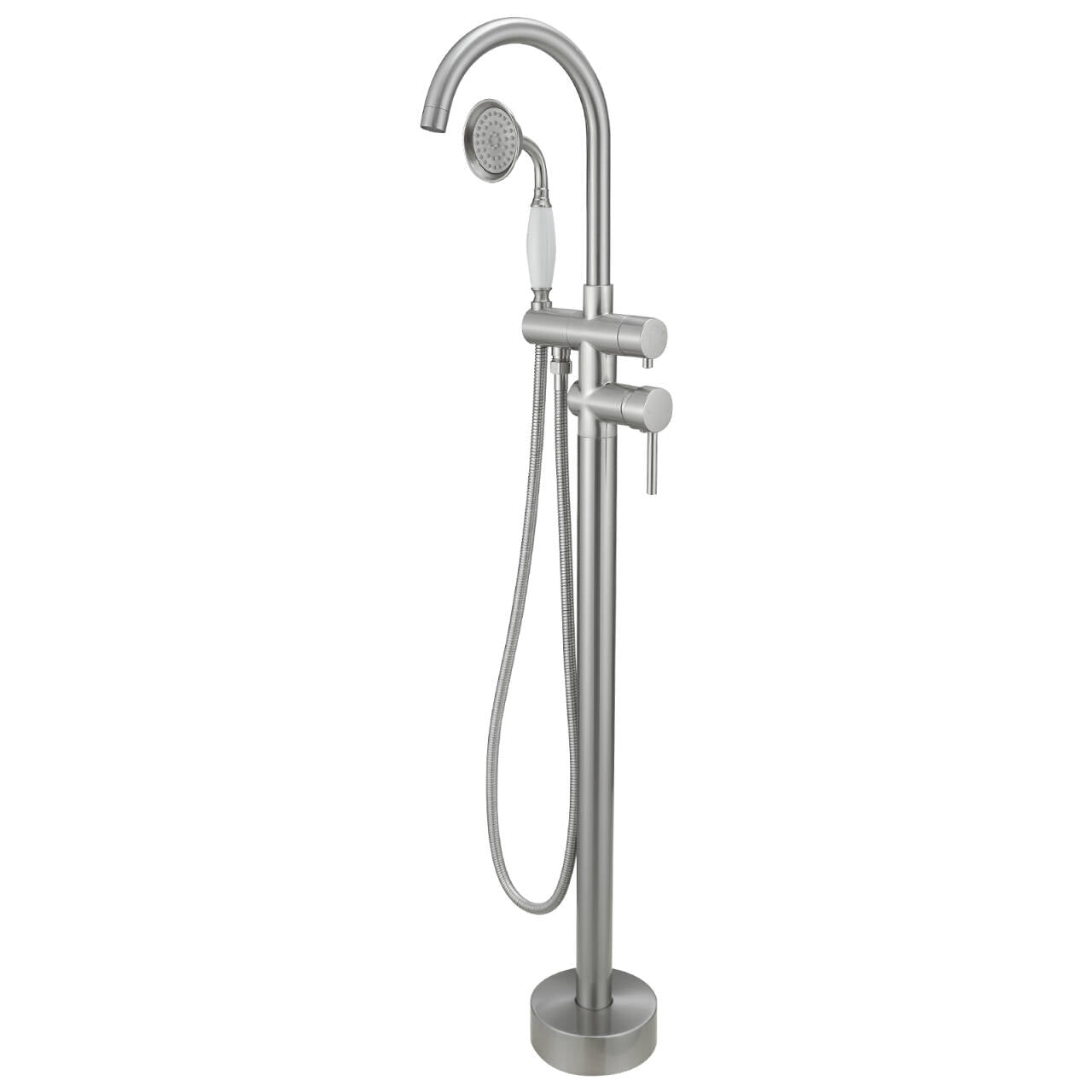 1-Handle Freestanding Tub Faucet with Hand Shower in Brushed Nickel