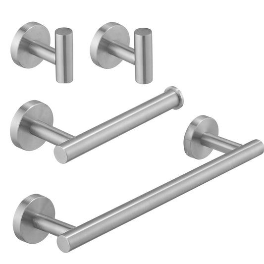 Bathroom Hardware 4-Piece Bath Hardware Set with Towel Bar, Robe Hook, Toilet Paper Holder in Brushed Nickel