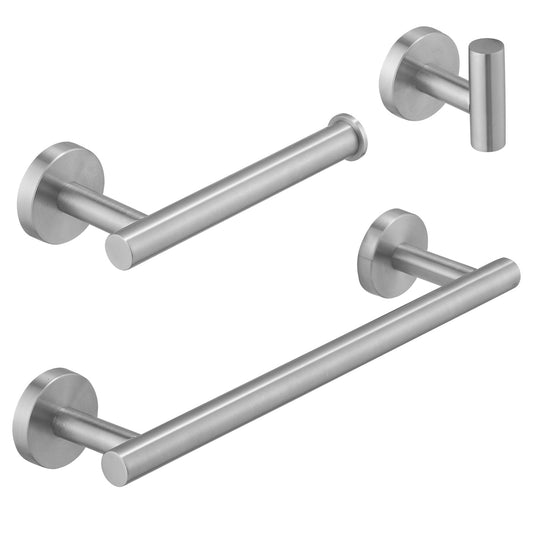 Bathroom Hardware 3-Piece Bath Hardware Set with Towel Bar, Robe Hook, Toilet Paper Holder in Brushed Nickel