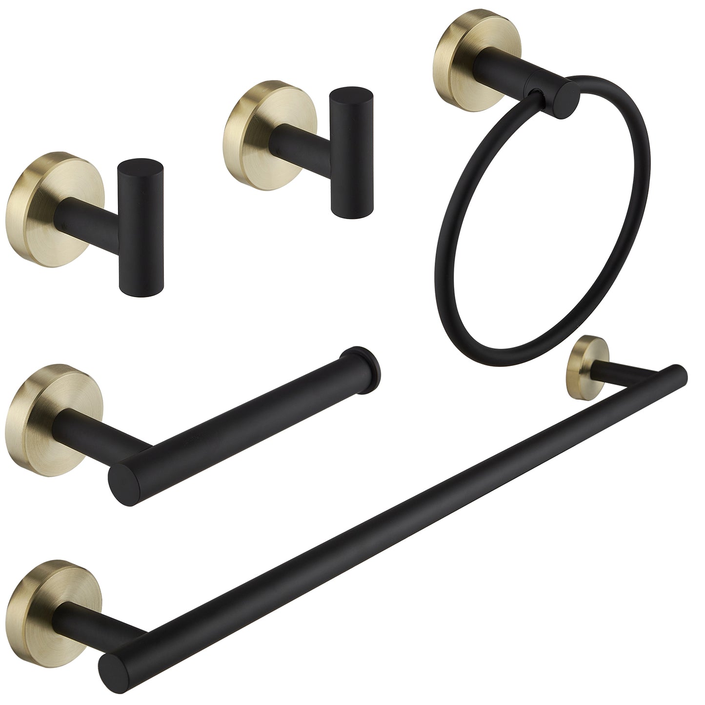 Bathroom Hardware Set 5-Piece Bath Hardware Set with Towel Bar, Towel Ring, Robe Hook, Toilet Paper Holder in Black Gold