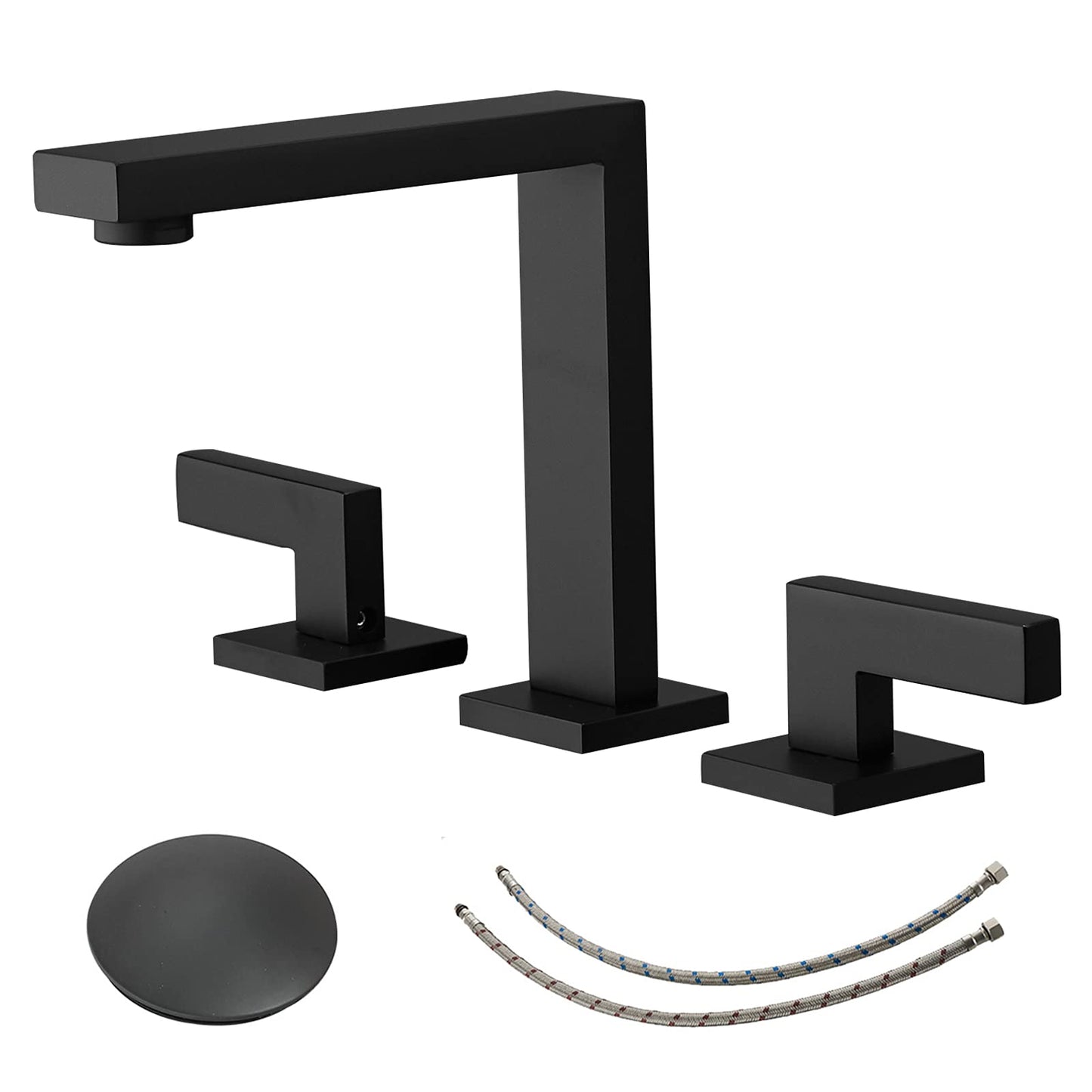 8 in. Widespread Double Handle Bathroom Faucet with Drain Kit Included and Corrosion Resistant in Matte Black
