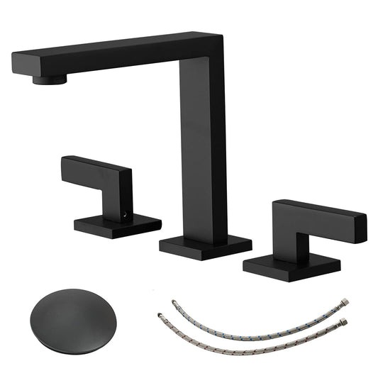 8 in. Widespread Double Handle Bathroom Faucet with Drain Kit Included and Corrosion Resistant in Matte Black