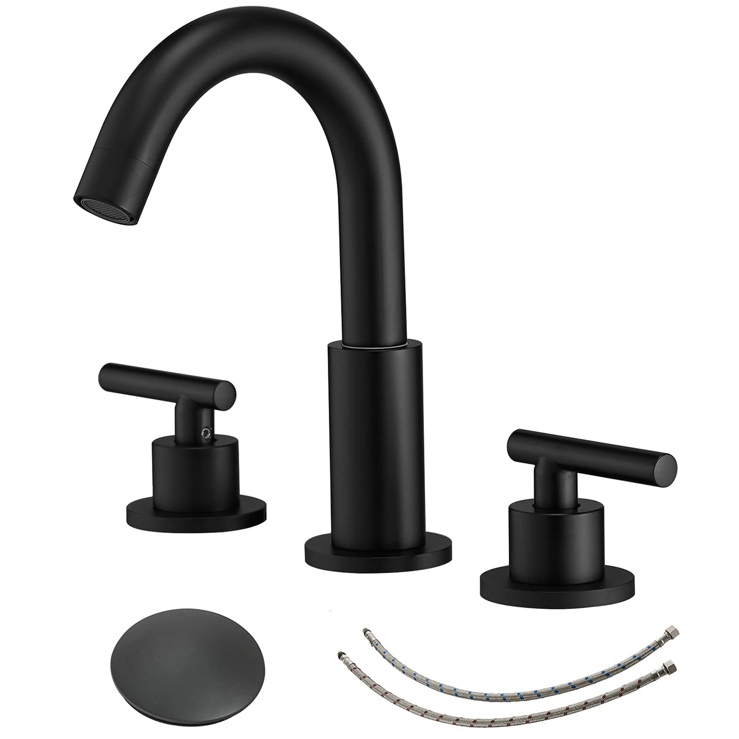 8 in. Widespread Double Handle Bathroom Faucet with Drain Kit Included and Spot Resistant in Matte Black