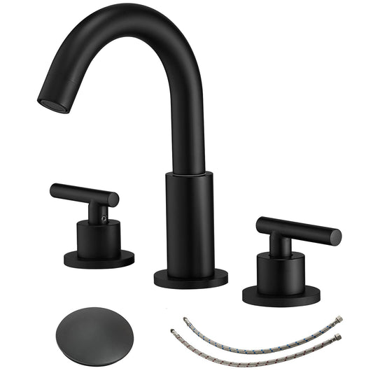 8 in. Widespread Double Handle Bathroom Faucet with Drain Kit Included and Spot Resistant in Matte Black