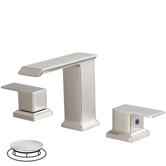 8 in. Widespread Double Handle Bathroom Faucet with Drain Kit Included and Spot Resistant in Brushed Nickel