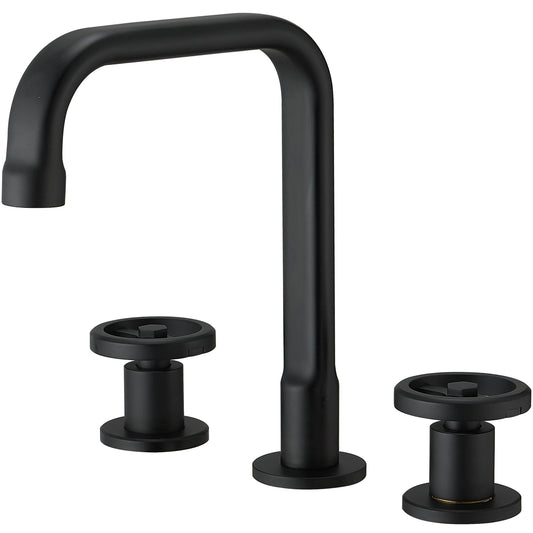 8 in. Widespread Double Handle Bathroom Faucet with Drain Kit Included and Corrosion Resistant in Matte Black
