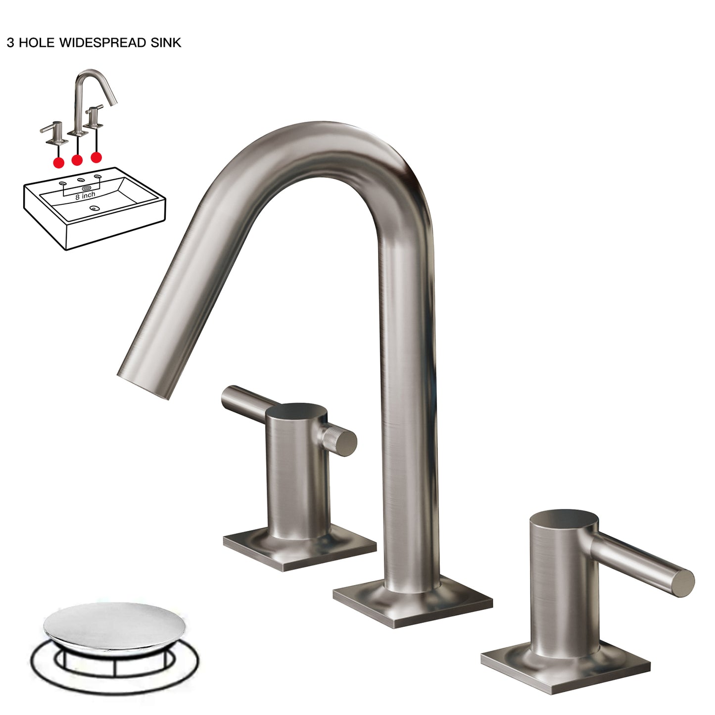 8 in. Widespread Double Handle Bathroom Faucet with Drain Kit Included and Spot Resistant in Brushed Nickel