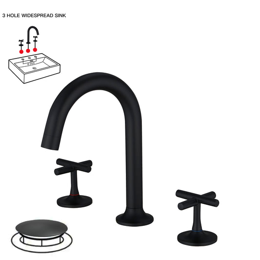 8 in. Widespread Double Handle Bathroom Faucet with Drain Kit Included and Corrosion Resistant in Matte Black