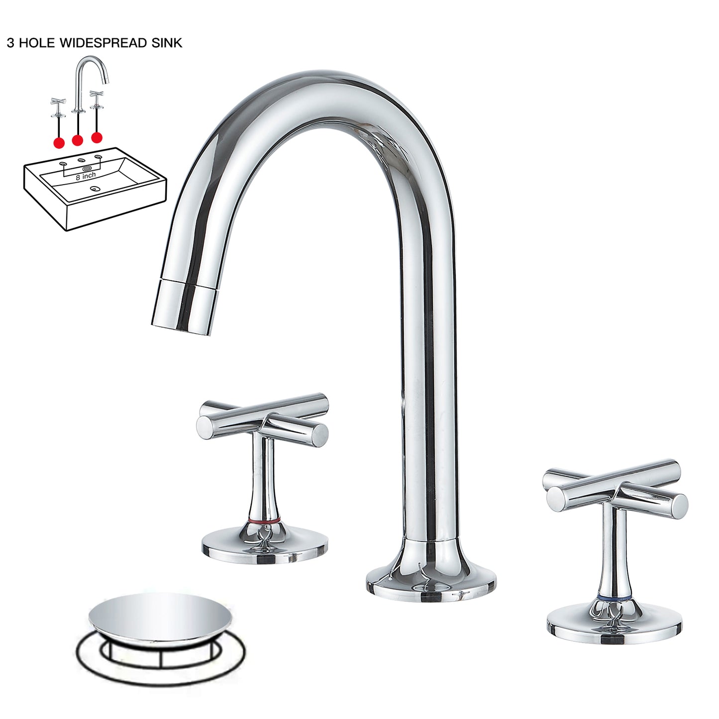8 in. Widespread Double Handle Bathroom Faucet with Drain Kit Included and Spot Resistant in Polished Chrome