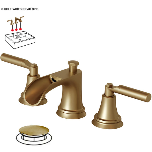 8 in. Widespread Double Handle Bathroom Faucet with Drain Kit Included and Spot Resistant in Brushed Gold