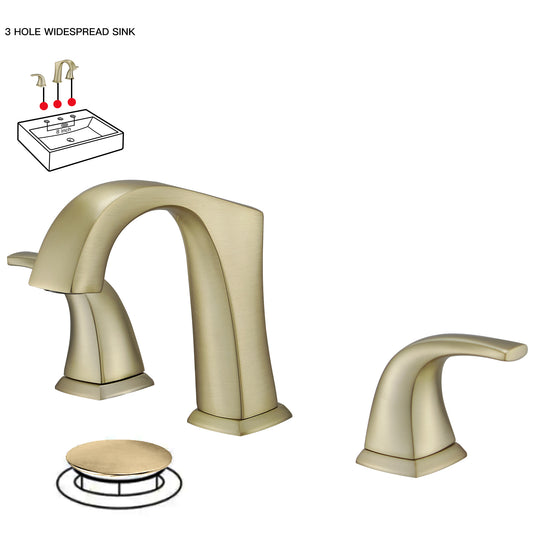 8 in. Widespread Double Handle Bathroom Faucet with Drain Kit Included in Brushed Gold