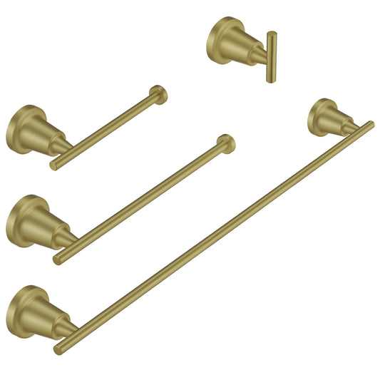 Bathroom Hardware Set 4-Piece Bath Hardware Set with Towel Bar, Robe Hook, Toilet Paper Holder in Brushed Gold
