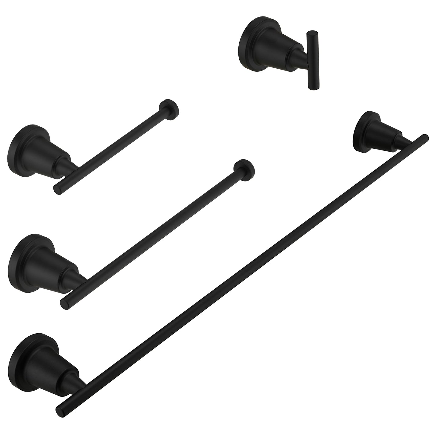 Bathroom Hardware Set 4-Piece Bath Hardware Set with Towel Bar, Robe Hook, Toilet Paper Holder in Matte Black