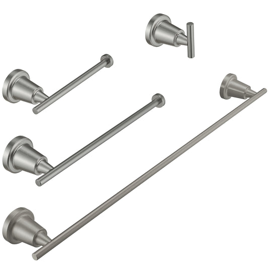 Bathroom Hardware Set 4-Piece Bath Hardware Set with Towel Bar, Robe Hook, Toilet Paper Holder in Brushed Nickel
