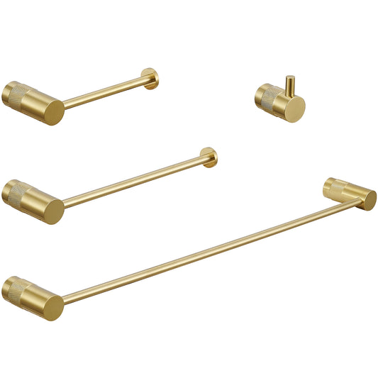 Bathroom Hardware Set 4-Piece Bath Hardware Set with Towel Bar, Robe Hook, Toilet Paper Holder in Brushed Gold