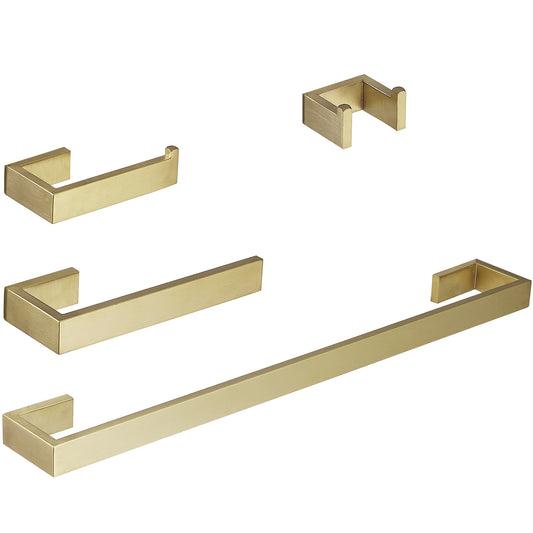 Bathroom Hardware Set 4-Piece Bath Hardware Set with Towel Bar¡ê?Robe Hook, Toilet Paper Holder in Brushed Gold