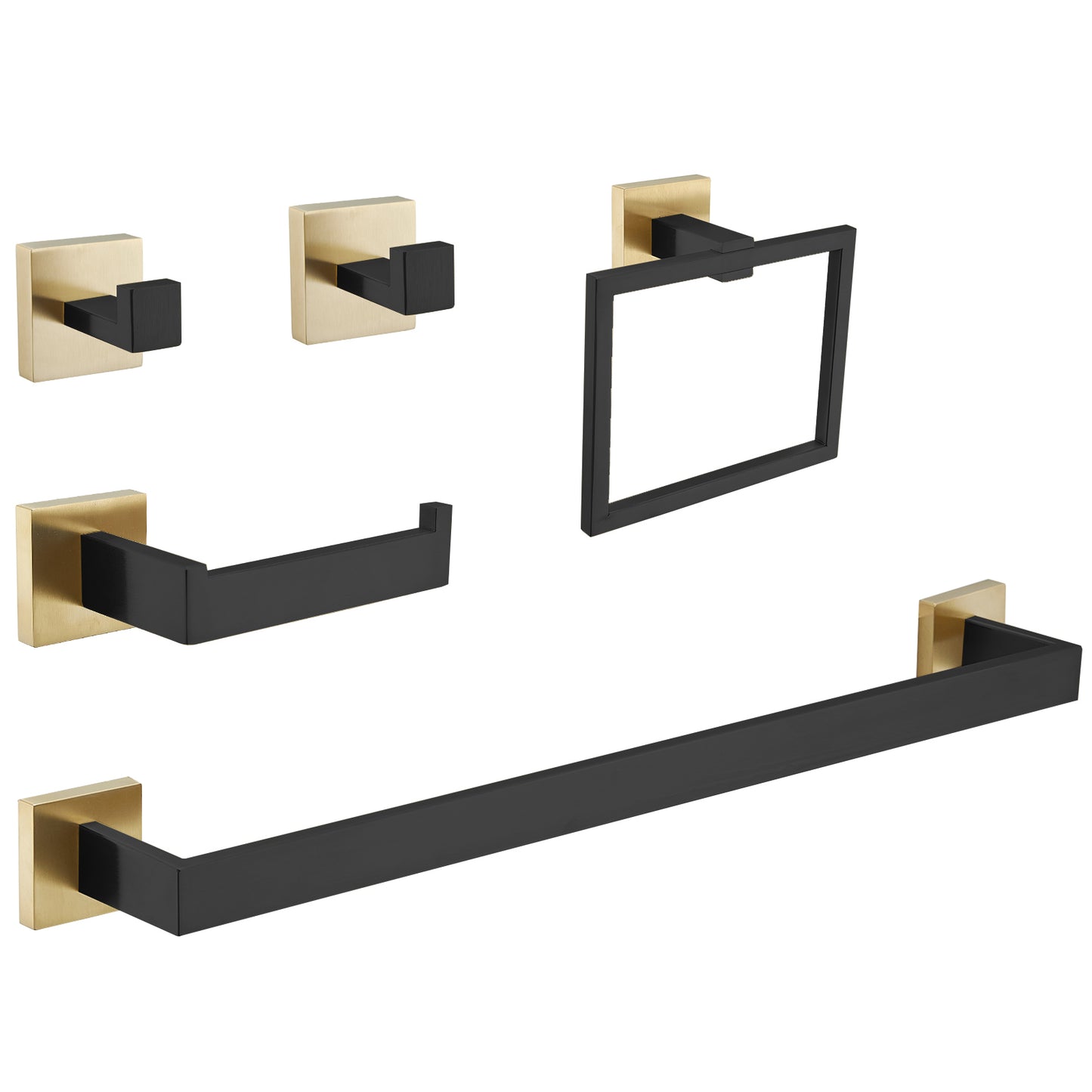 Bathroom Hardware Set 5-Piece Bath Hardware Set with Towel Bar, Towel Ring, Robe Hook, Toilet Paper Holder in Black Gold
