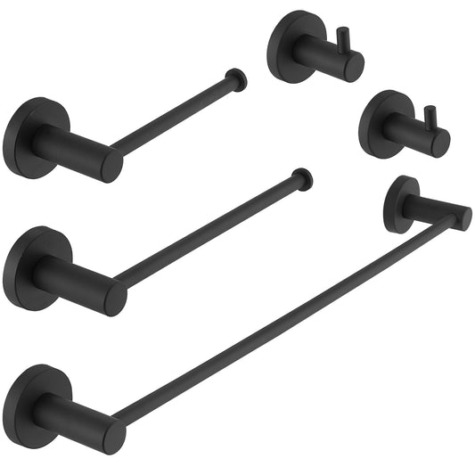 Bathroom Hardware Set 5-Piece Bath Hardware Set with Towel Bar, Robe Hook, Toilet Paper Holder in Matte Black