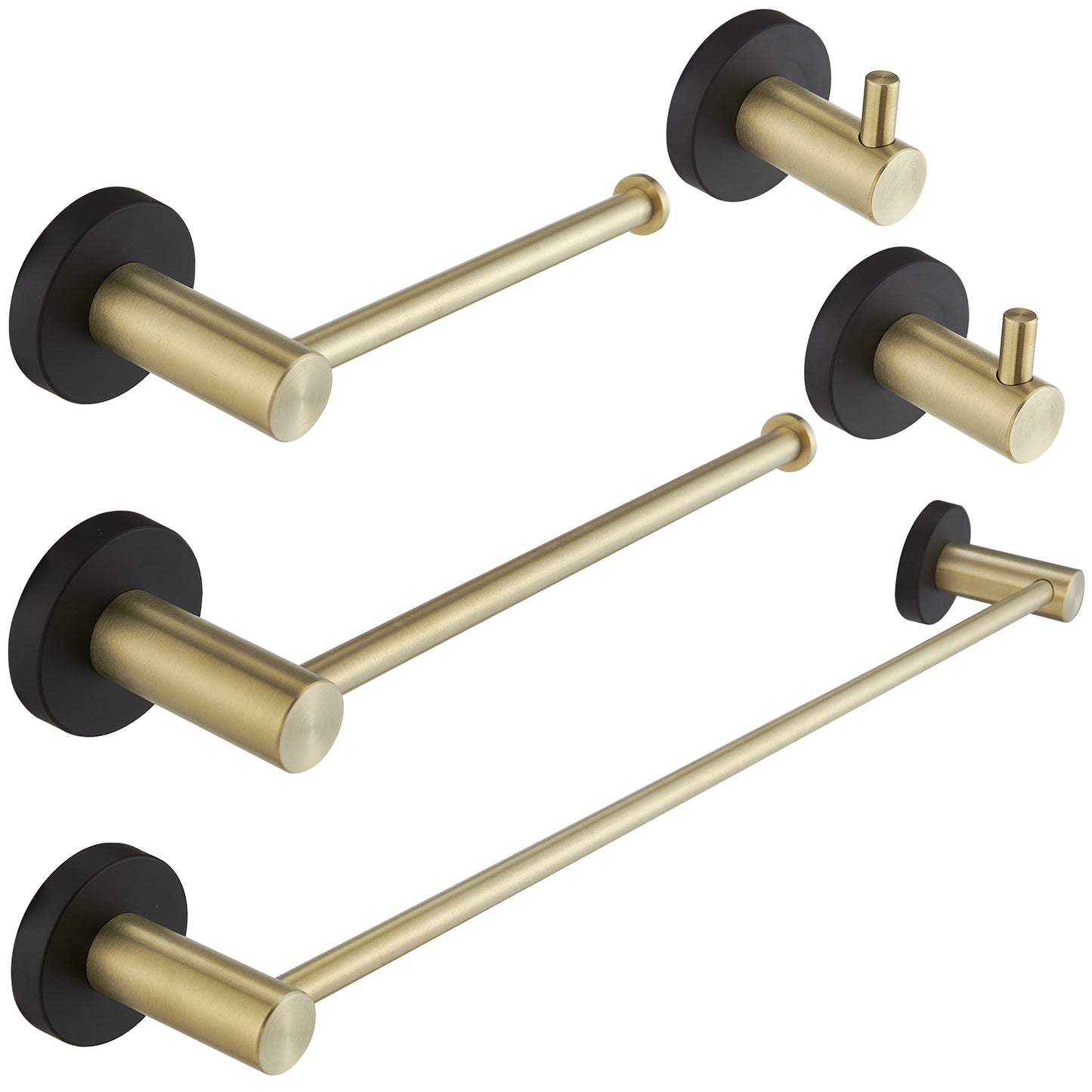 Bathroom Hardware Set 5-Piece Bath Hardware Set with Towel Bar, Robe Hook, Toilet Paper Holder in Black and Gold