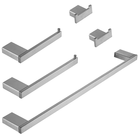5-Piece Bath Hardware Set with Towel Bar Towel Hook Toilet Paper Holder in Brushed Nickel
