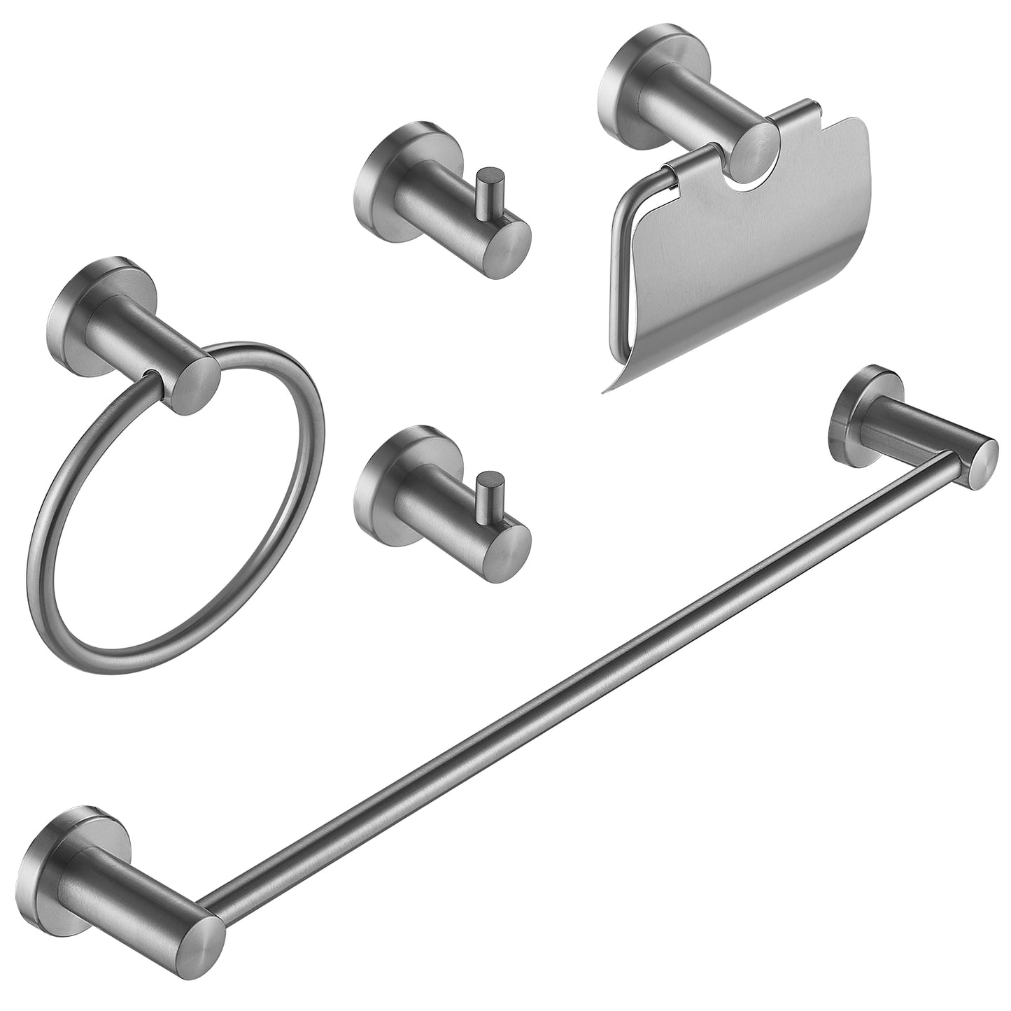 5-Piece Bath Hardware Set with Towel Bar Towel Ring Towel Hook Toilet Paper Holder in Brushed Nickel