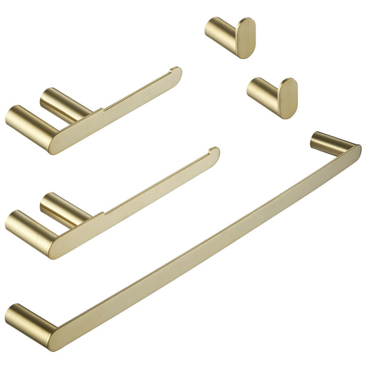 5-Piece Bath Hardware Set with Towel Bar Towel Hook Toilet Paper Holder in Brushed Gold