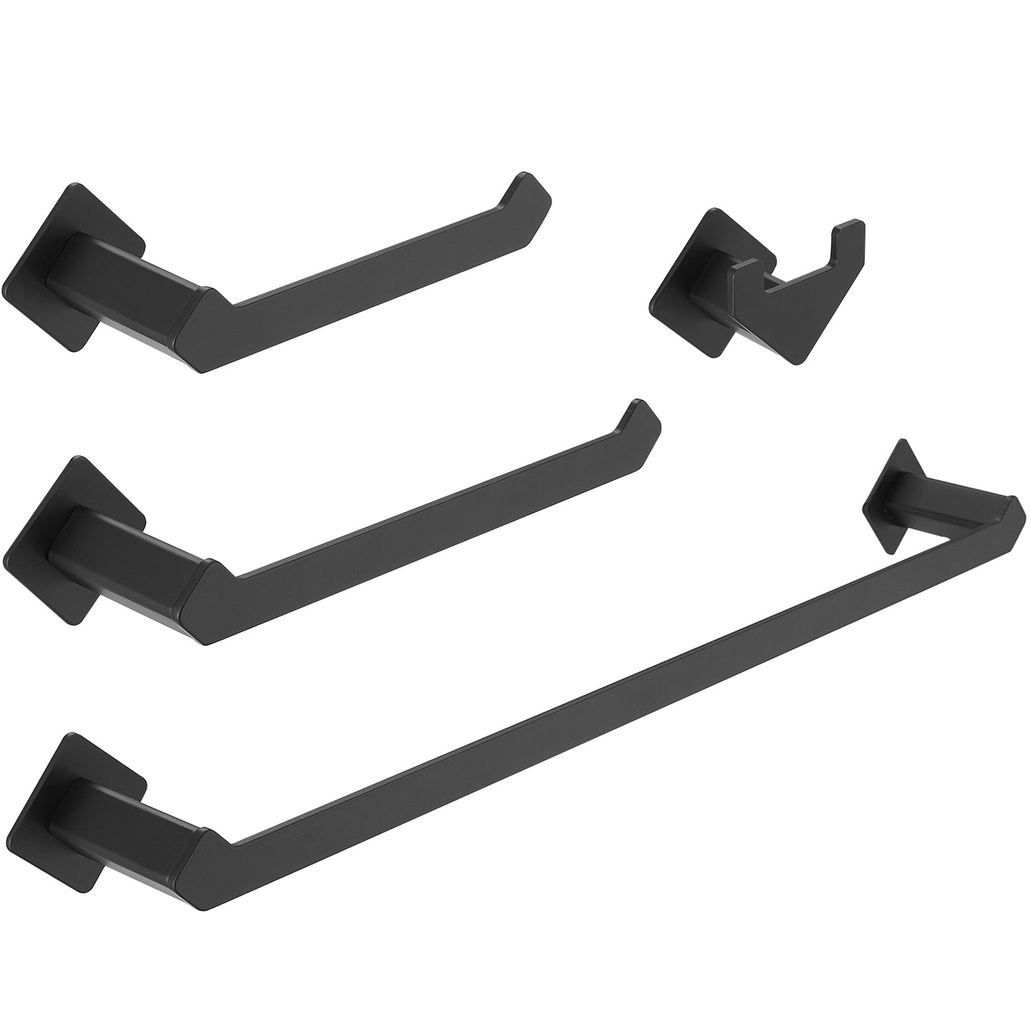 4-Piece Bath Hardware Set in Matte Black with Towel Ring Toilet Paper Holder Towel Hook and Towel Bar in Matte Black