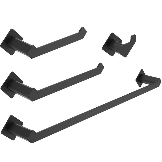 4-Piece Bath Hardware Set in Matte Black with Towel Ring Toilet Paper Holder Towel Hook and Towel Bar in Matte Black