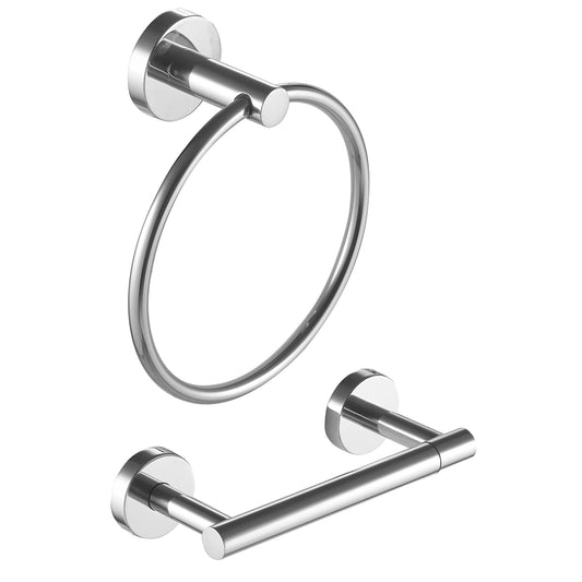 2-Piece Bath Hardware Set with Towel Ring Toilet Paper Holder Adjustable TP Large Mega Roll Holder in Polished Chrome