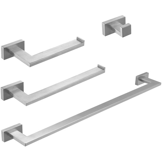 5-Piece Bath Hardware Set with Double Hooks Towel Ring Toilet Paper Holder and 24 in. Towel Bar in Brushed Nickel