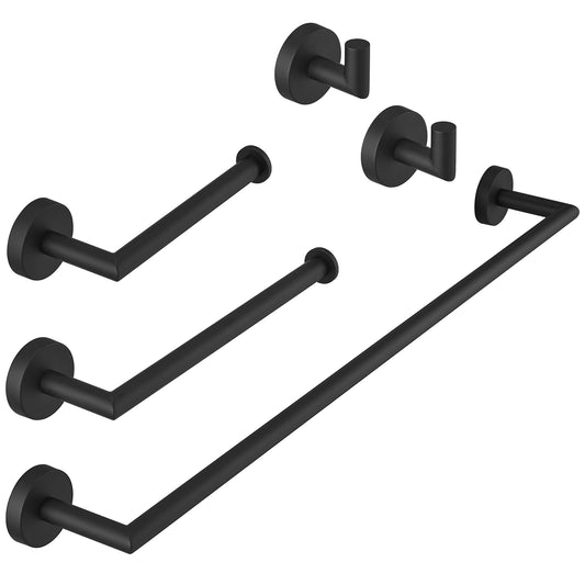 5-Piece Bath Hardware Set with Towel Bar Towel Hook Toilet Paper Holder in Matte Black