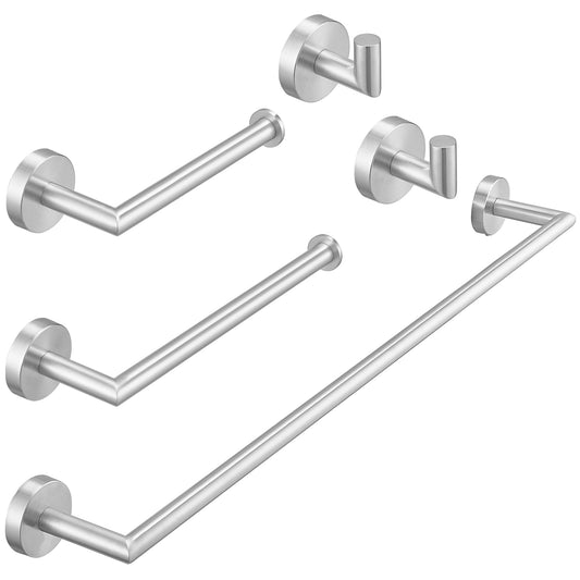 5-Piece Bath Hardware Set with Towel Bar Towel Hook Toilet Paper Holder in Brushed Nickel