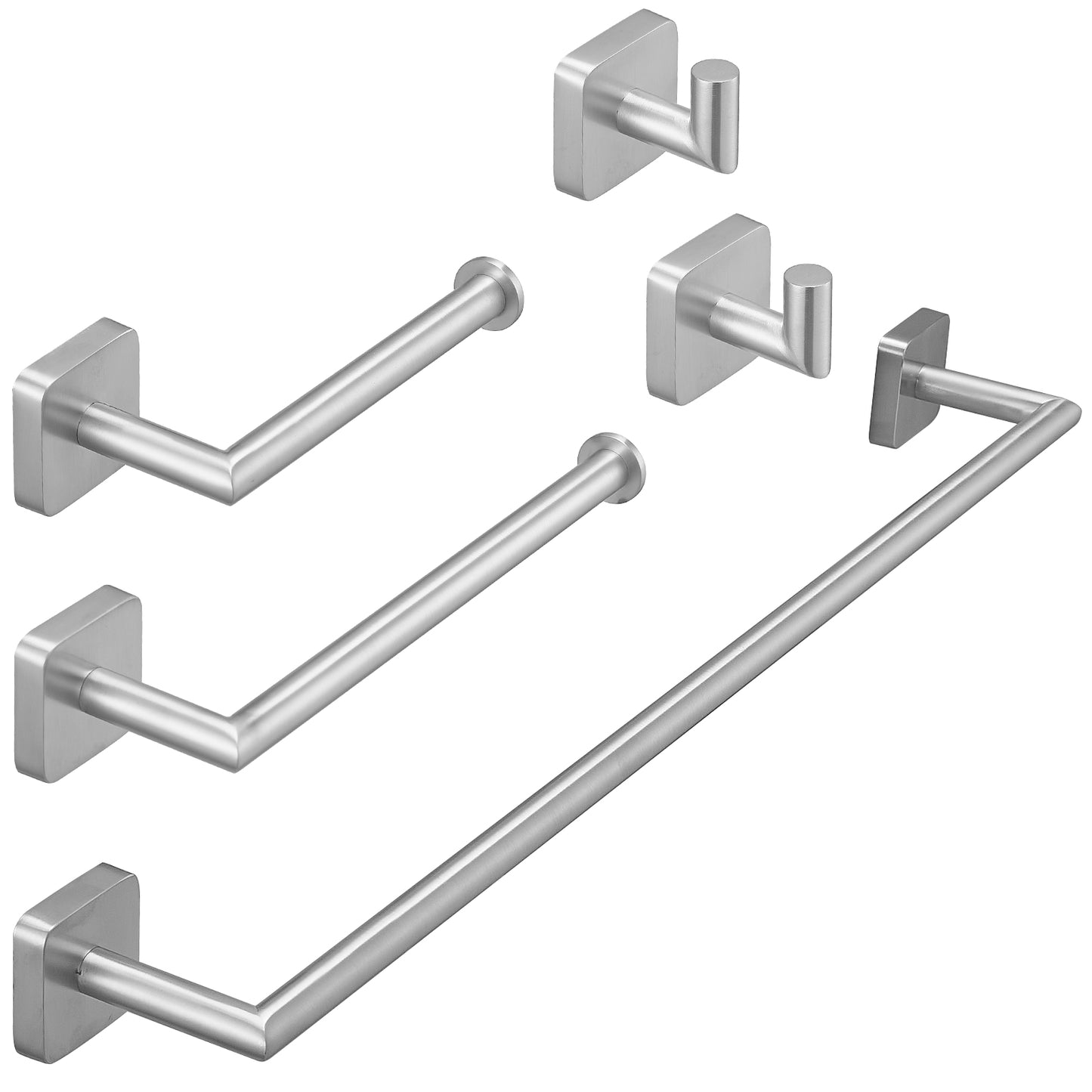 5-Piece Bath Hardware Set with Towel Bar Towel Hook Toilet Paper Holder in Brushed Nickel